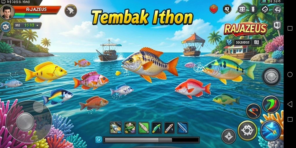 Screenshot gameplay RAJAZEUS menampilkan aksi tembak ikan yang seru.